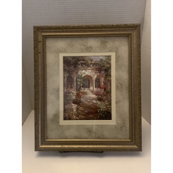 Framed Wall Art Print by Vail Oxley 12 3/4" x 15" COURTYARD SHADOWS 2X Matting - Picture 1 of 9